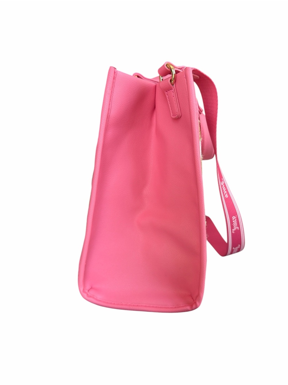Juicy Couture Pink Trim Straw Satchel with Pink Logo - Picture 4 of 6